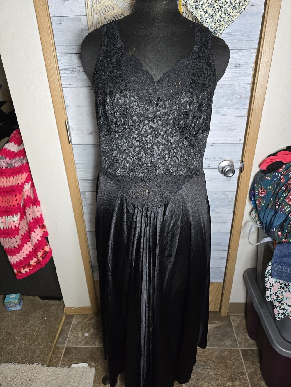 Vtg 90's Y2K Black Lace Nylon Sleeveless Maxi Dress Whimsigoth Boudoir Romantic